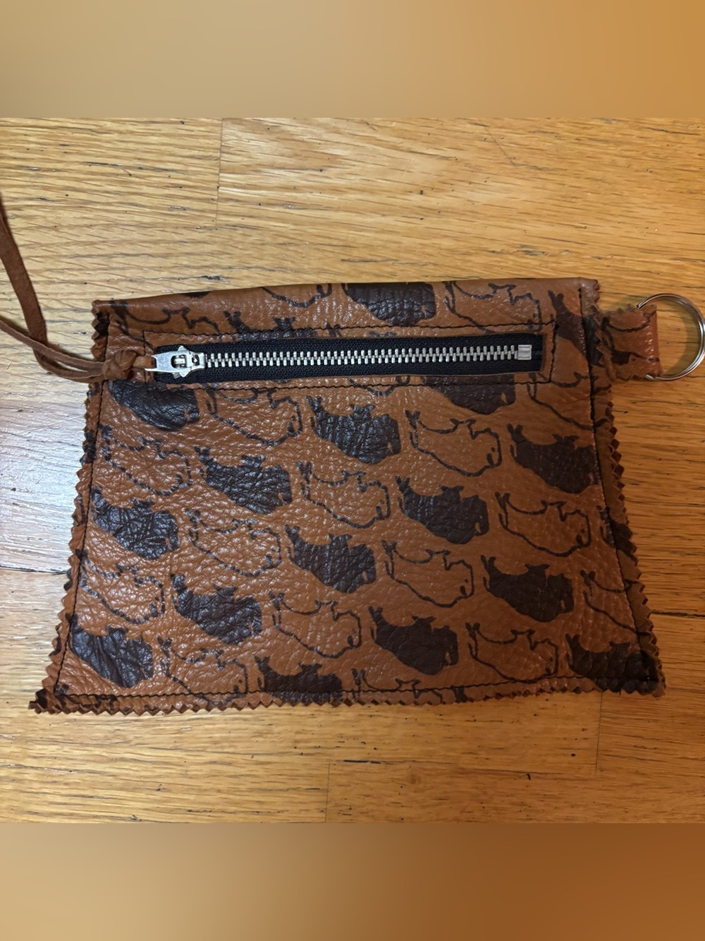 Handmade Small Buffalo Western Coastal Cowgirl Rodeo Boho Zipper Keychain Pouch